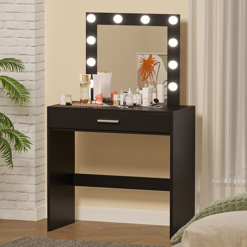 Latitude Run® Makeup Vanity Table with Lighted Mirror, Vanity Desk, 10